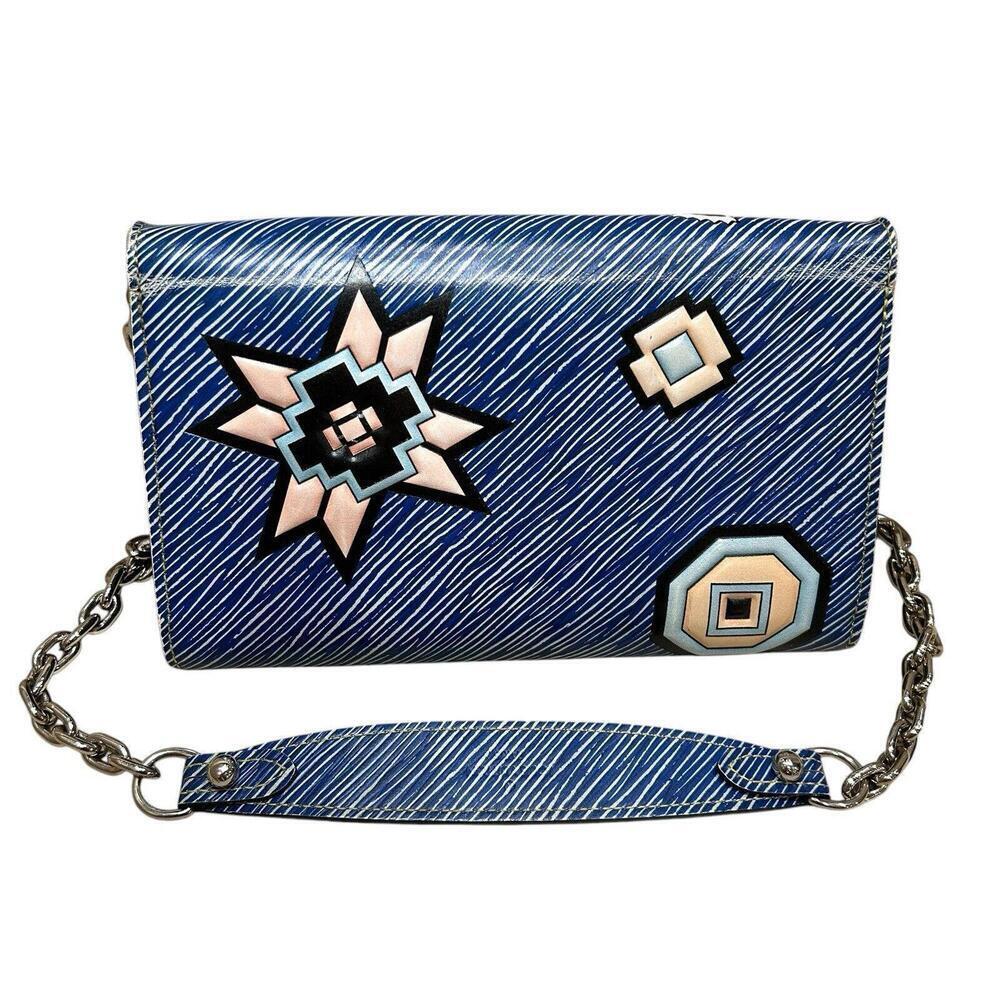 LOUIS VUITTON Aztec Denim Blue Epi Leather Twist Chain Wallet Crossbody Bag +COA - Picture 7 of 13